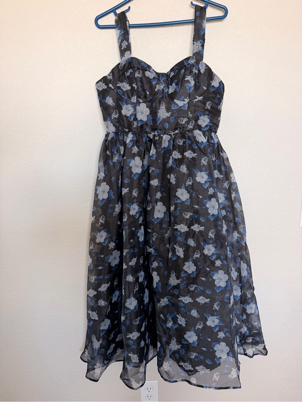 Lulu's Black Dress with Blue and Gray Floral Print
